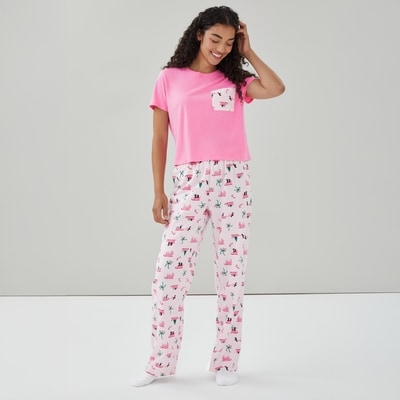 Flannel Sleep Pant Set - Light Pink