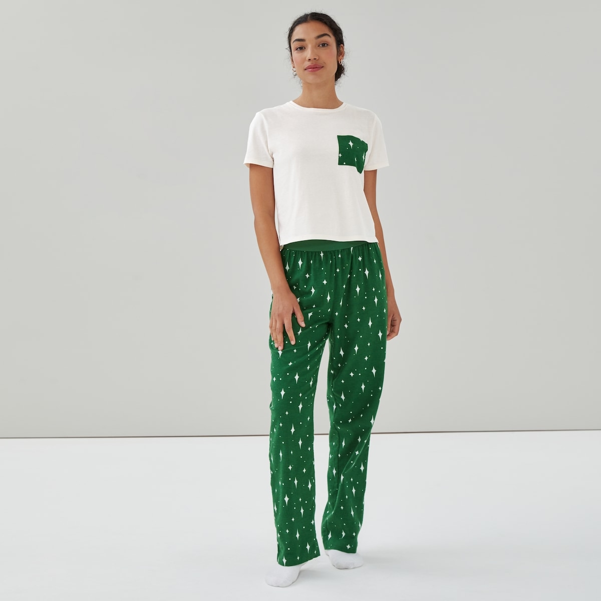 Ensemble avec pantalon de nuit en flanelle - Vert Vif