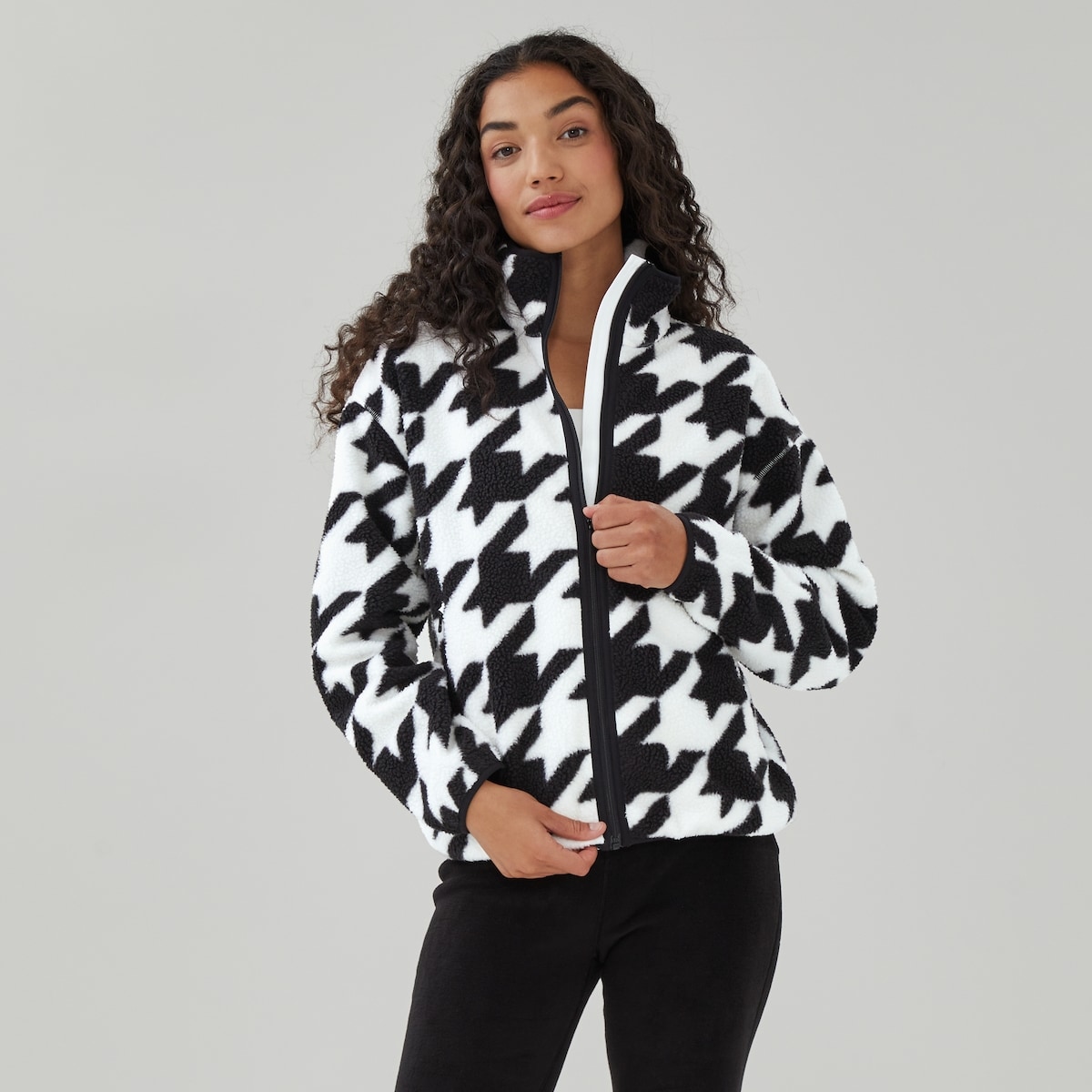 Veste imprime en molleton effet peau de mouton - Noir