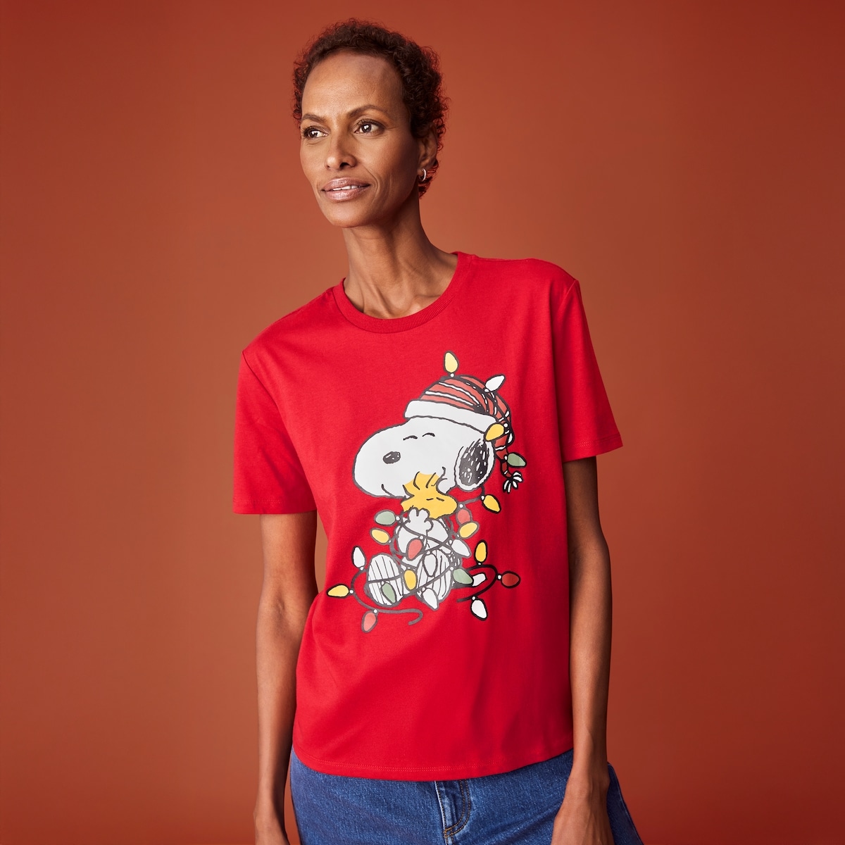 T-shirt de style festif  motif Snoopy - Rouge