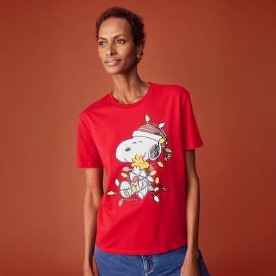 T-shirt de style festif à motif Snoopy - Rouge