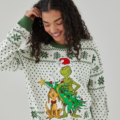 Grinch Festive Graphic Sweater - Cream