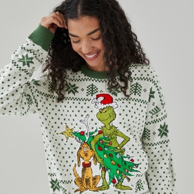 Grinch Festive Graphic Sweater - Cream