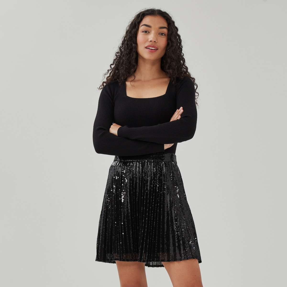 Sequin Pleated Skirt