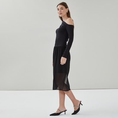 Jupe midi en mousseline - Noir JF