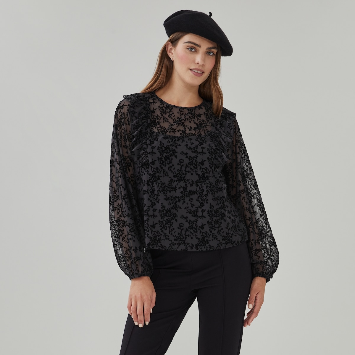 Haut nuisette en filet floqu