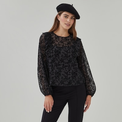 Haut nuisette en filet floqué - Noir