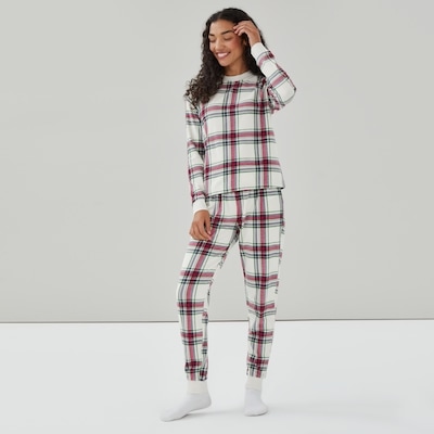 Ensemble pyjama des Fêtes en molleton - Écru