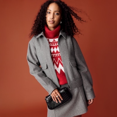 Veste chemise courte en laine melton - Mélange De Gris