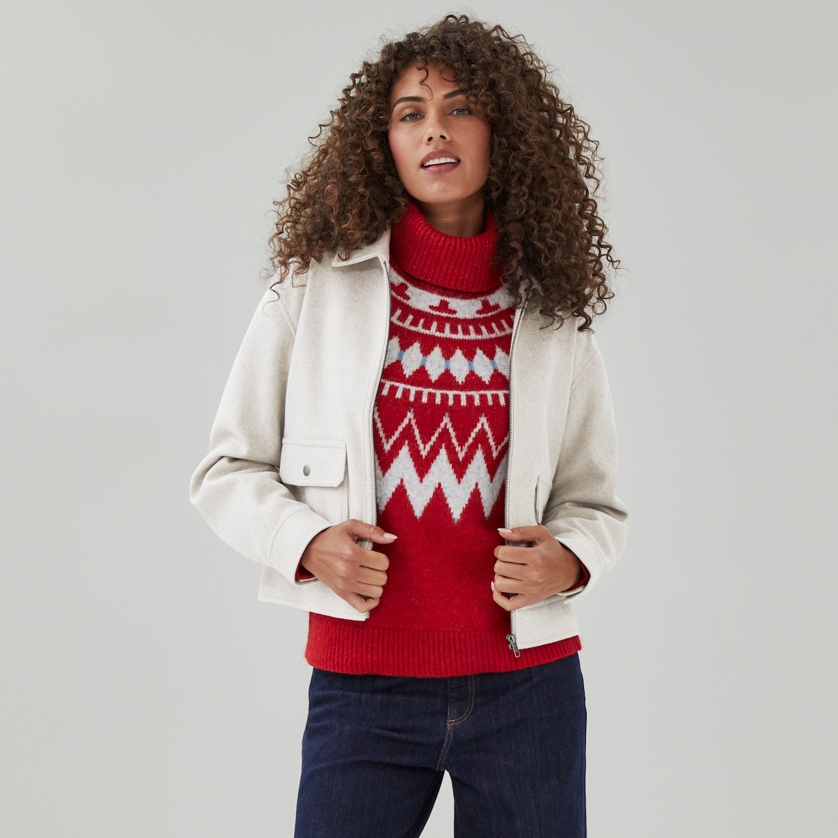 Veste chemise courte en laine melton - Brun Ple Vigoureux