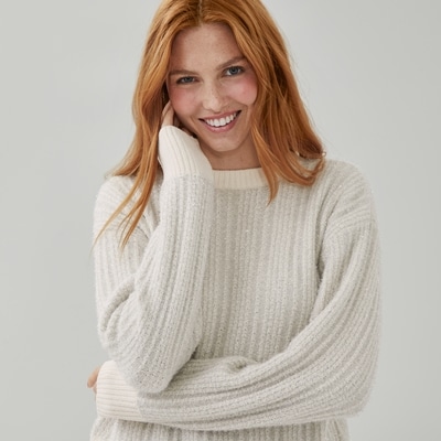 Metallic Eyelash Knit Pullover - Cream