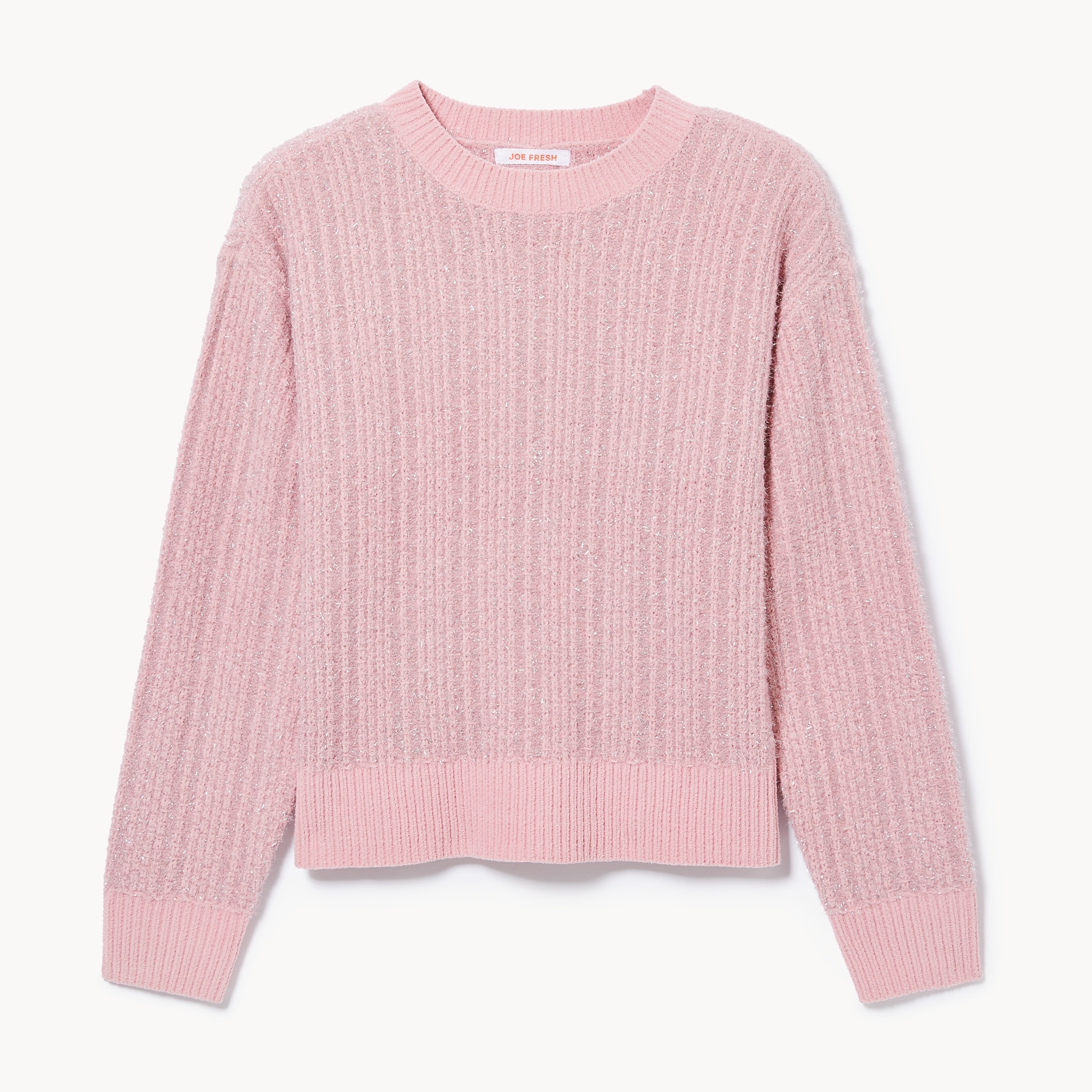 Metallic Eyelash Knit Pullover in Dusty Pink from Joe Fresh