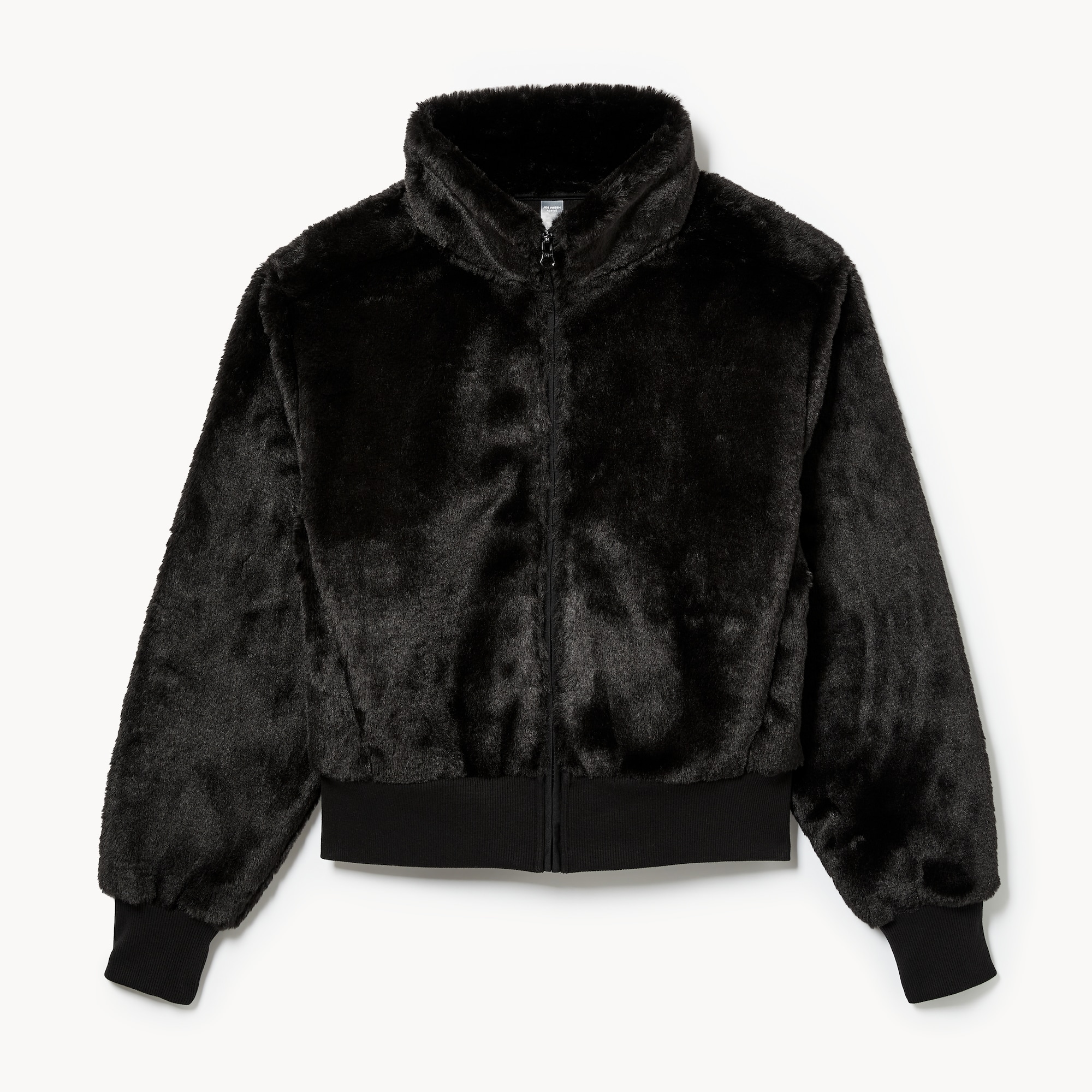 Active Faux Fur Zip-Up Jacket in Black from Joe Fresh