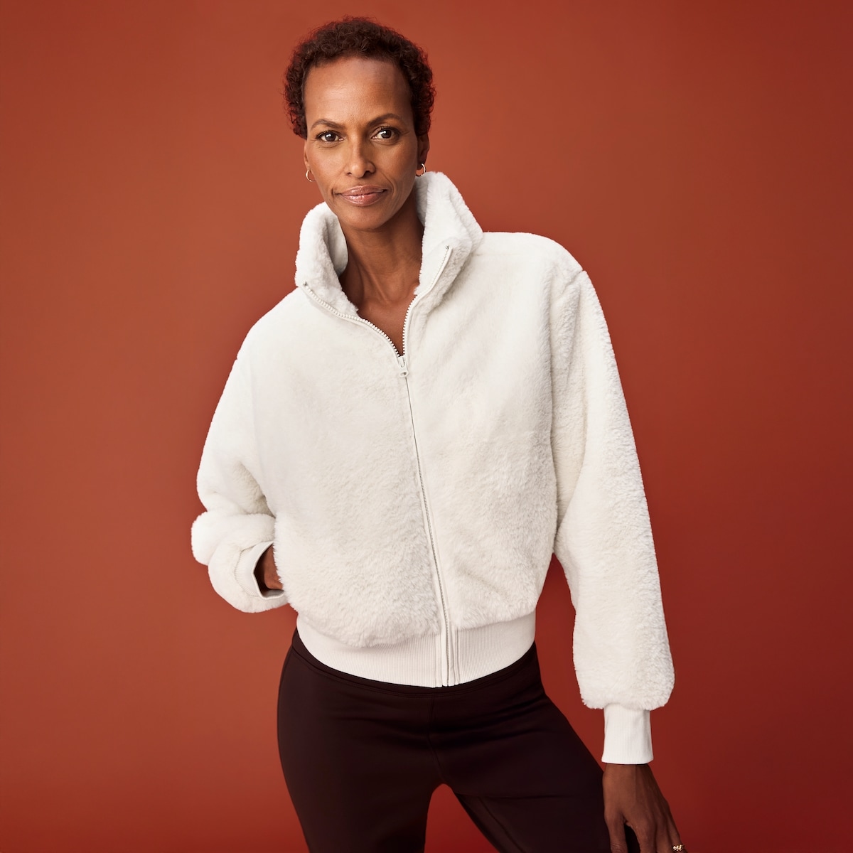 Active Faux Fur Zip-Up Jacket - Cream