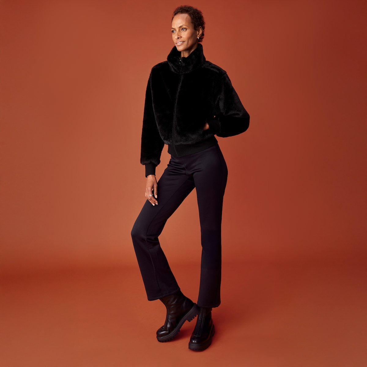 Veste sport  fermeture clair en similifourrure - Noir