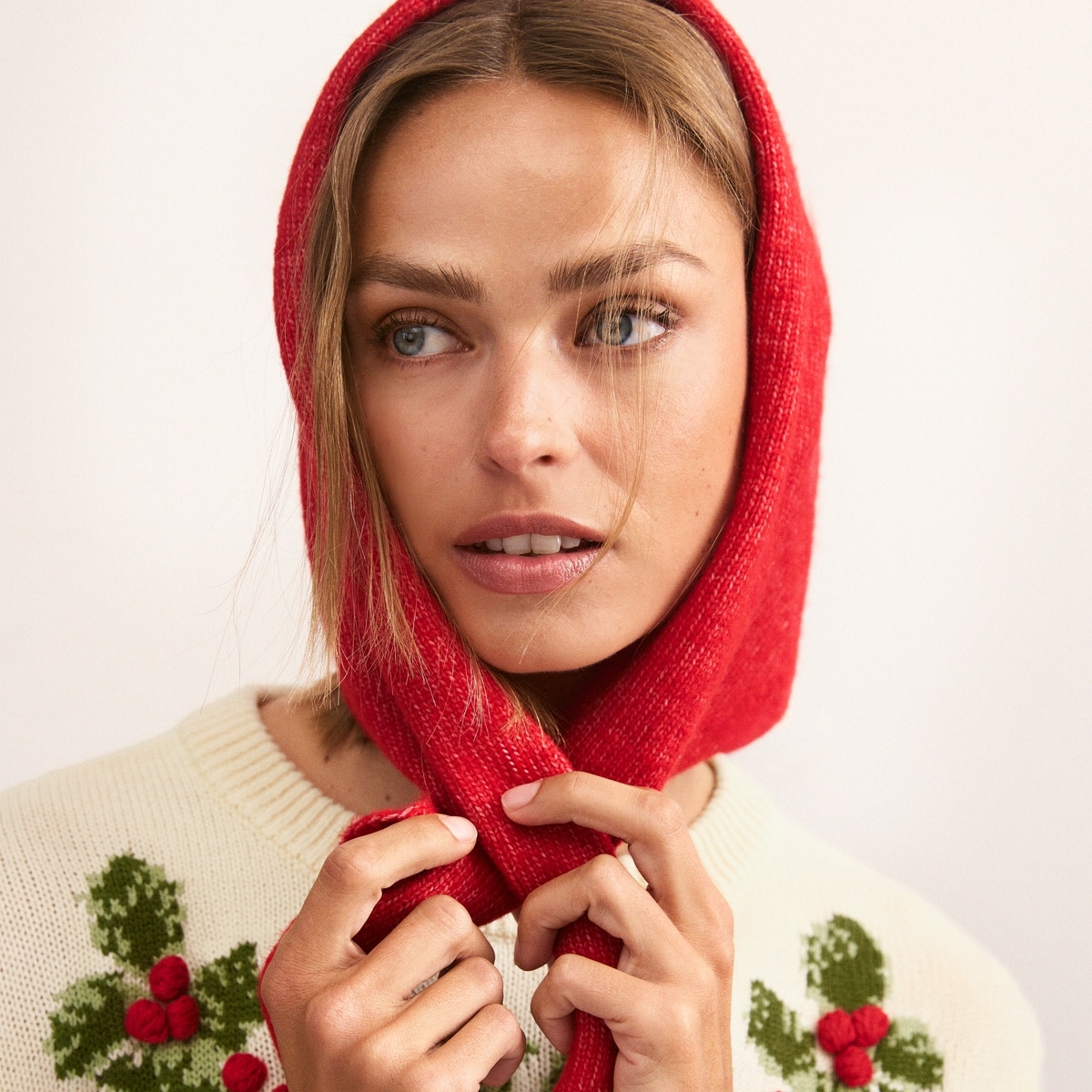 charpe triangulaire en tricot - Rouge