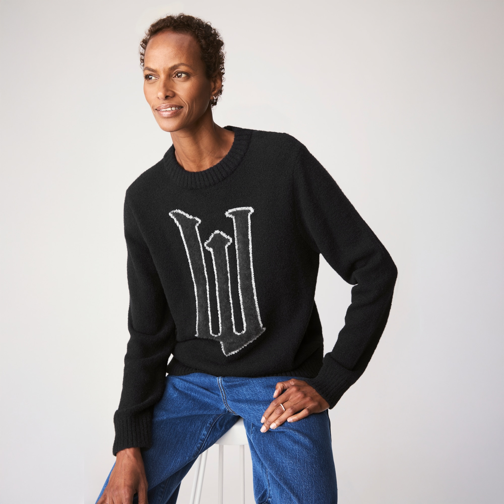 READY for the WEEKEND ニット Acne Studios Kaisen Donegal Fair Isle Sweater in White & Black | FWRD