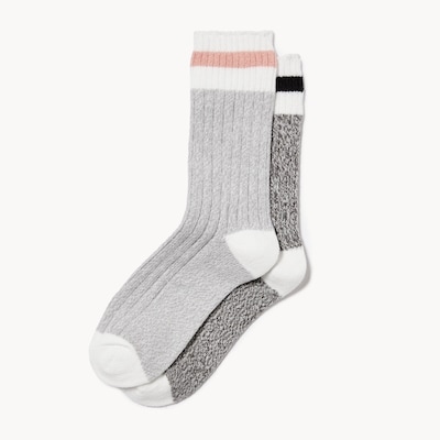 2-Pack Ultra Soft Ribbed Crew Socks - Grey
