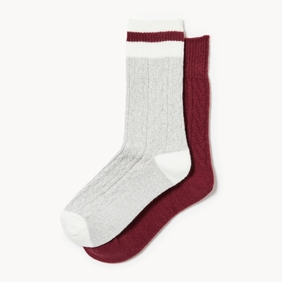 2-Pack Ultra Soft Cable Crew Socks - Burgundy