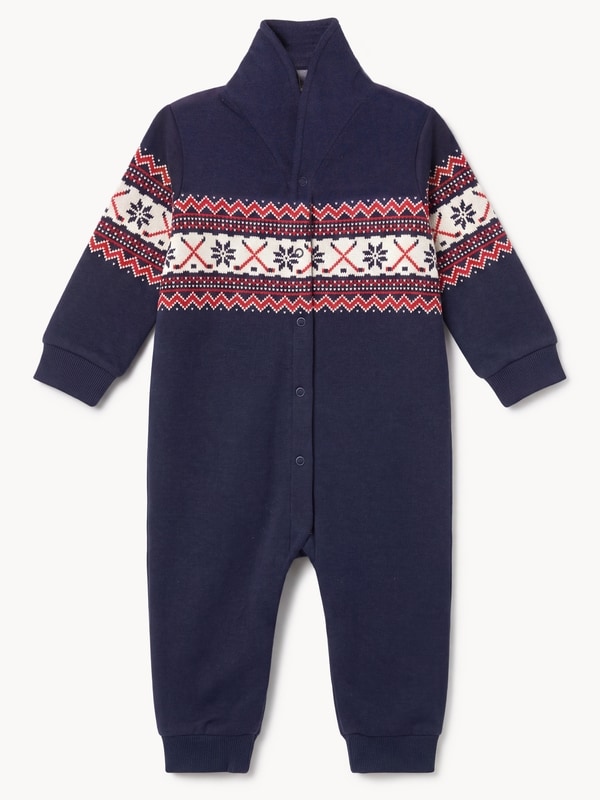 Baby Boys' Printed Shawl Collared Romper - Dark Navy