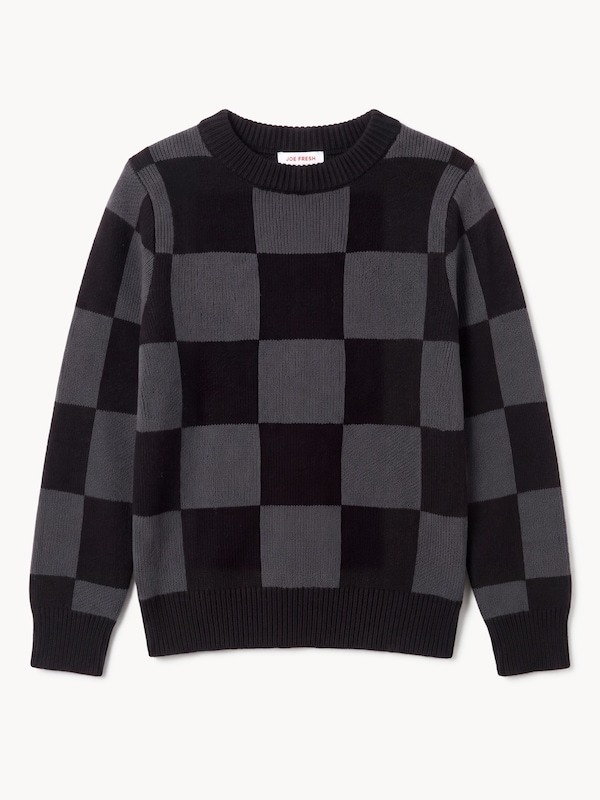 Kid Boys' Checkered Sweater - Charcoal