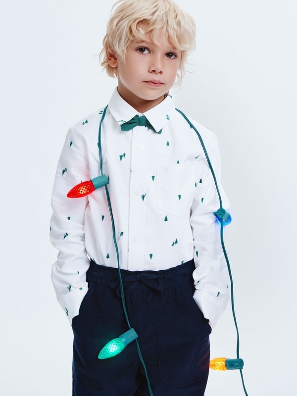 Kid Boys' Oxford Shirt with Bow Tie - Bright White