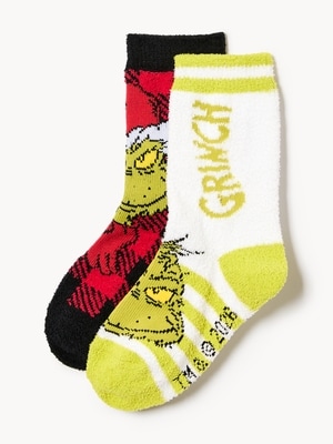 Kid Boys' Grinch 2-Pack Cozy Crew Socks - Dark Red
