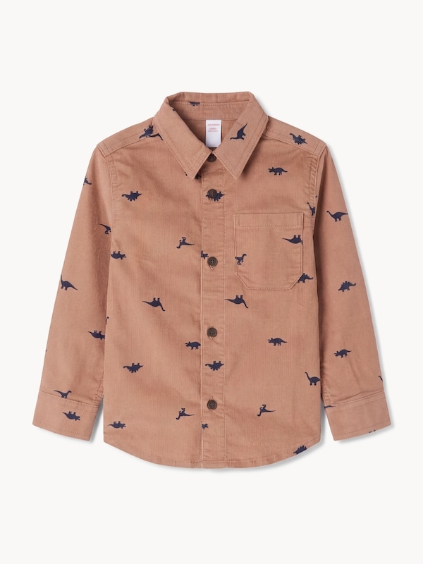 Toddler Boys Corduroy Printed Shirt - Camel