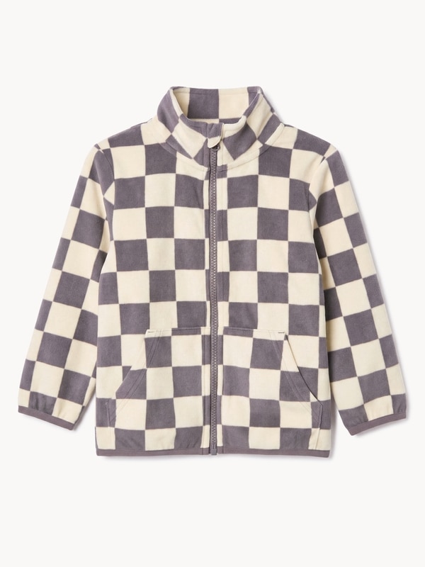 Tioddler Boys' Microfleece Check Jacket - Dark Grey