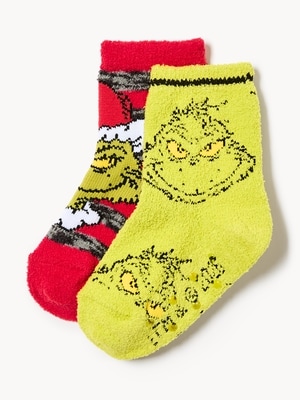 Toddler Boys' Grinch 2-Pack Cozy Crew Socks - Dark Red