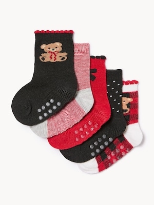 Baby Girls' 5-Pack Holiday Crew Socks - Red