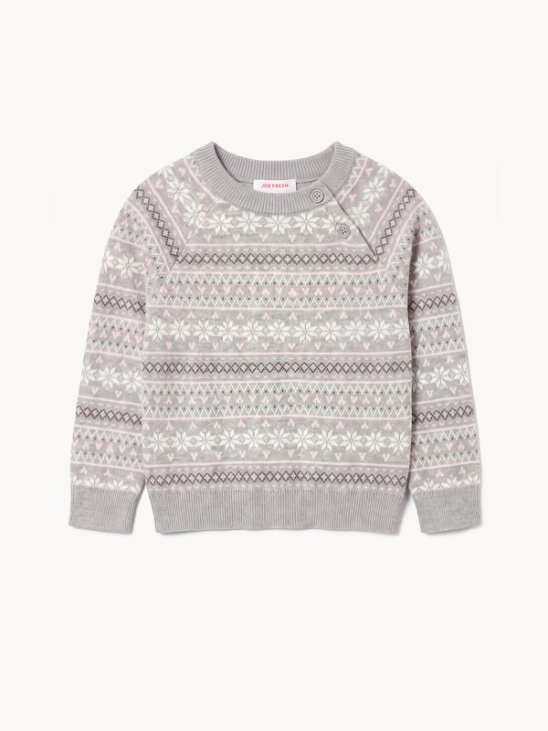 Baby Girls' Fair Isle Sweater - Light Grey Mix