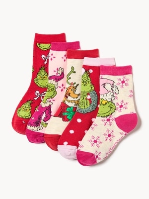 Kid Girls' Grinch Crew Socks - Bright Red