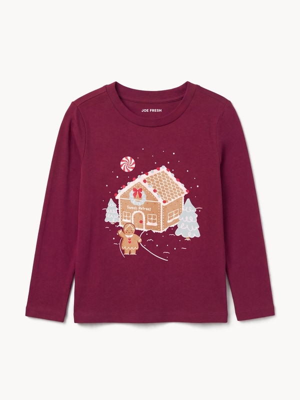 Haut à manches longues, petites filles - Marron