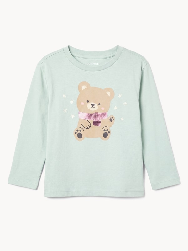 Haut imprimé à manches longues, petites filles - Aqua poussiéreux