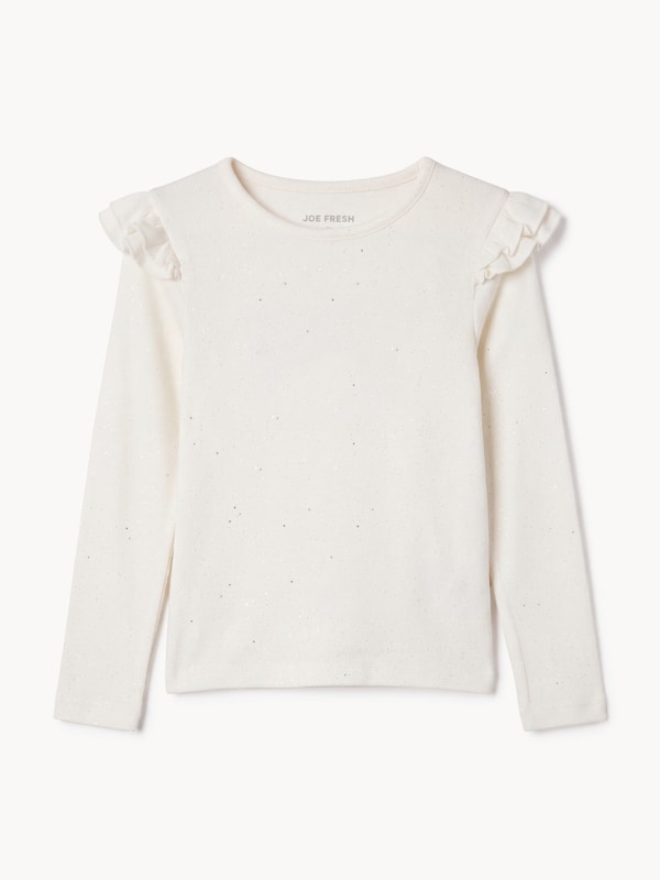 Toddler Girls' Long Sleeve Ruffle Top - Off White