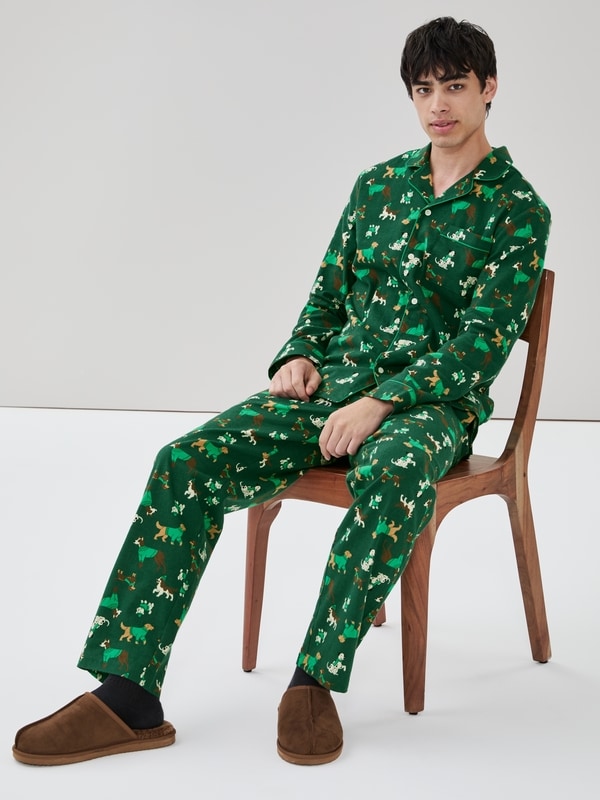 Men's Flannel Holiday Sleep Set - Dark Green