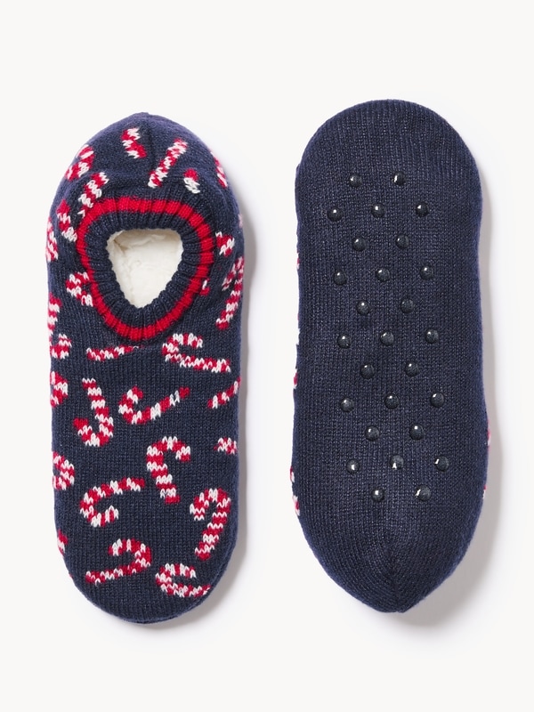 Men's Candy Cane Slipper Socks - Navy