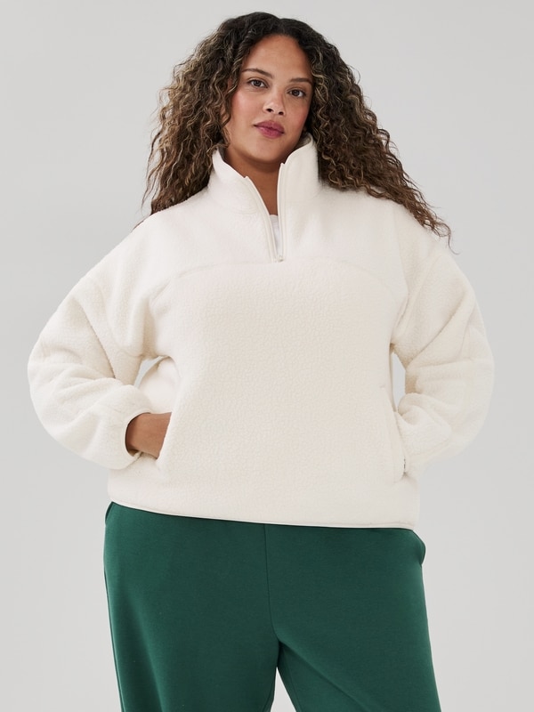 Chandail sport molleton fermeture éclair Femmes+ - Blanc Cassé