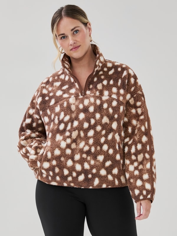 Women+ Active Teddy Fleece Half-Zip Pullover - Brown