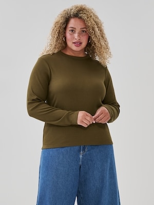 Women+ Ribbed Long Sleeve Top - Dark Olive