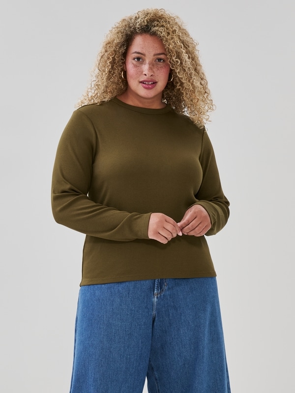 Women+ Ribbed Long Sleeve Top - Dark Olive