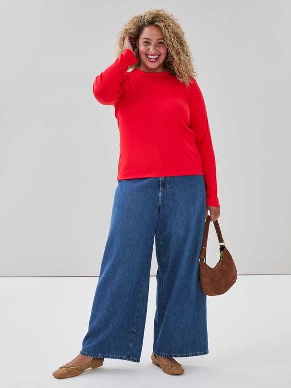 Women+ Ribbed Long Sleeve Top - Red
