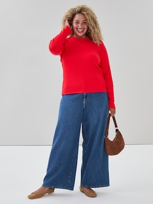 Women+ Ribbed Long Sleeve Top - Red