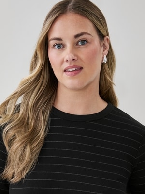 Women+ Ribbed Striped Long Sleeve Top - Black