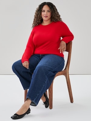Women+ Cotton Cashmere Sweater - Red