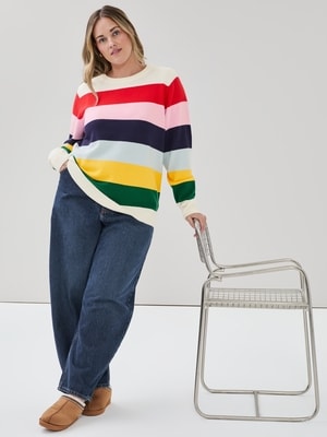 Women+ Striped Sweater - Off White