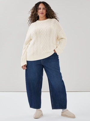 Women+ Cable Knit Sweater - Cream