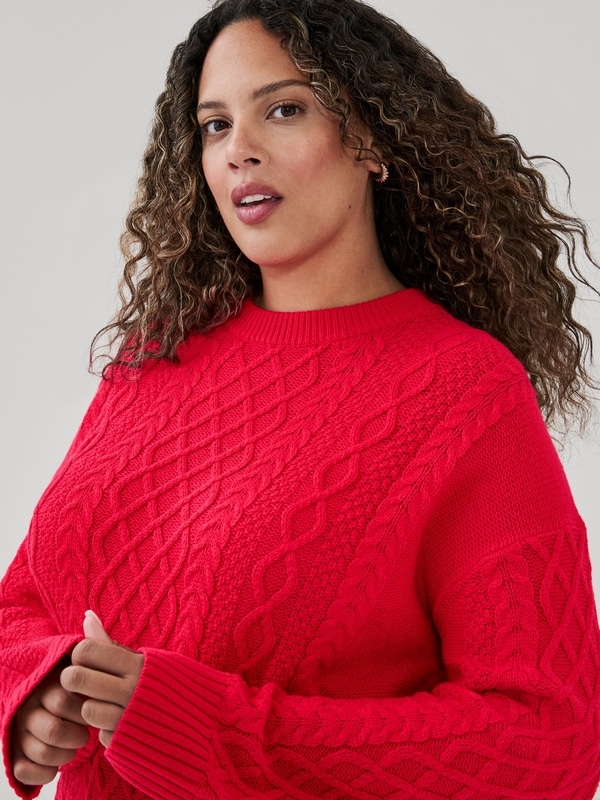 Chandail à mailles torsadées Femmes+ - Rouge