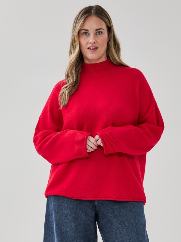 Women+ Mock Neck Sweater - Red